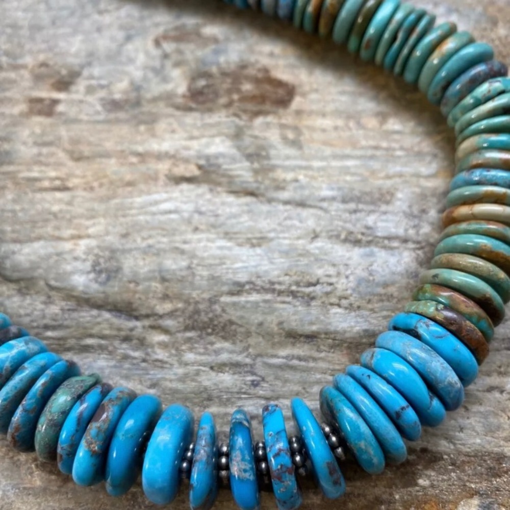 Long Sterlingsilver Bluegreenturquoisebeadnecklace - image 3